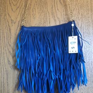 blue fringe vegan crossbody purse